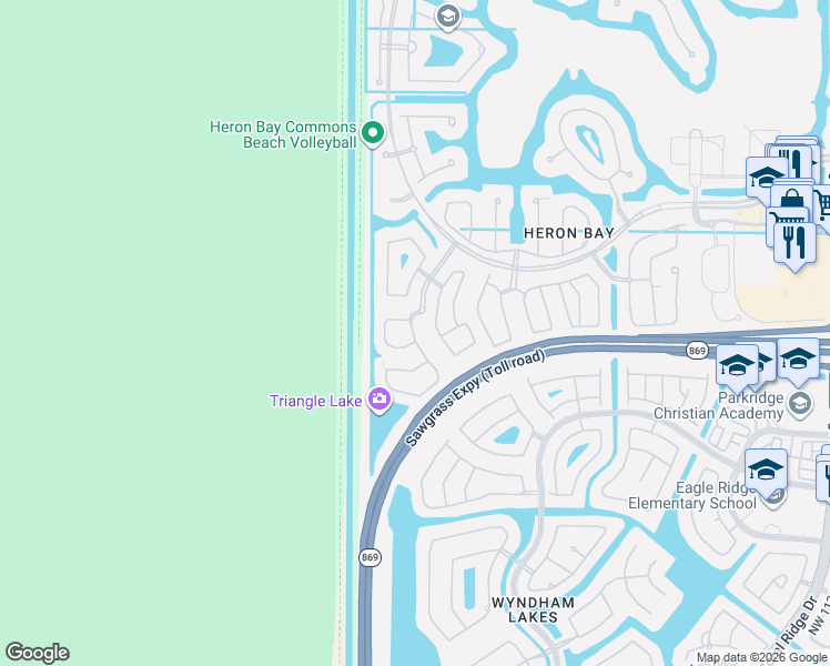 map of restaurants, bars, coffee shops, grocery stores, and more near 5711 Northwest 125th Avenue in Coral Springs