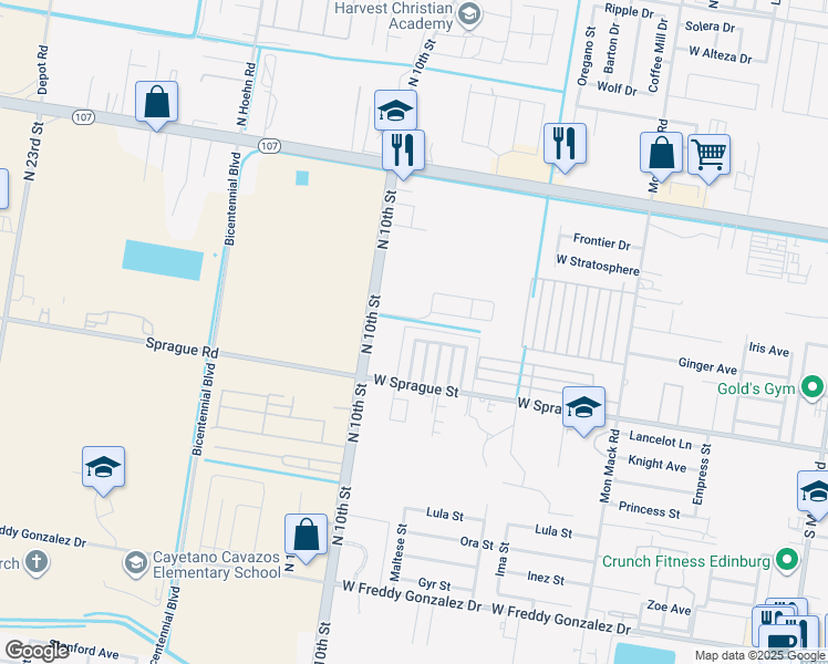 map of restaurants, bars, coffee shops, grocery stores, and more near 4307 West La Guardia Lane in Edinburg