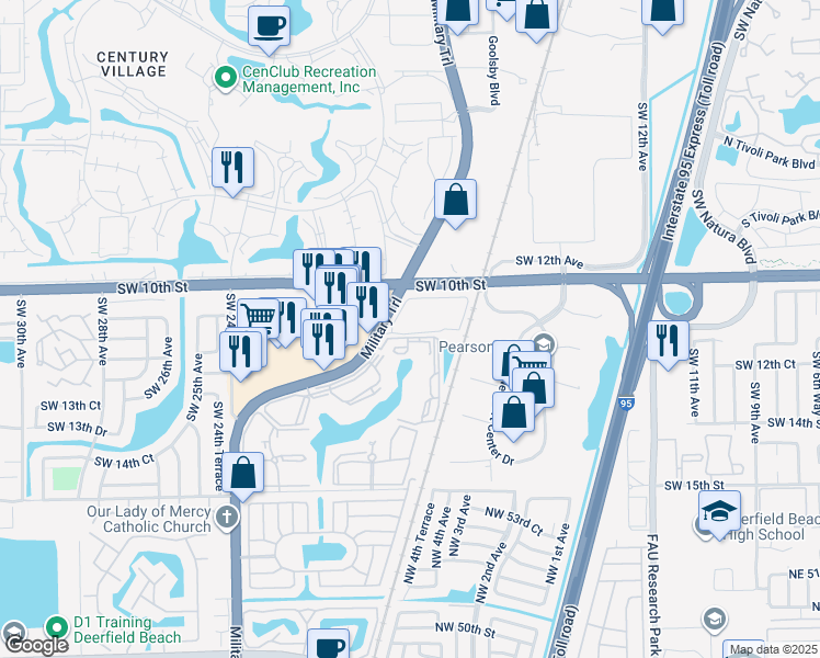 map of restaurants, bars, coffee shops, grocery stores, and more near 1216 South Military Trail in Deerfield Beach
