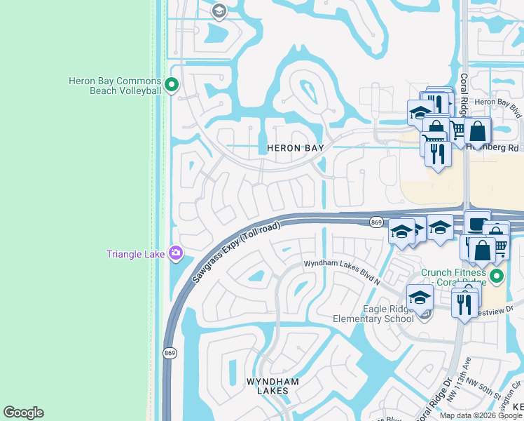 map of restaurants, bars, coffee shops, grocery stores, and more near 5800 Northwest 122nd Drive in Tamarac