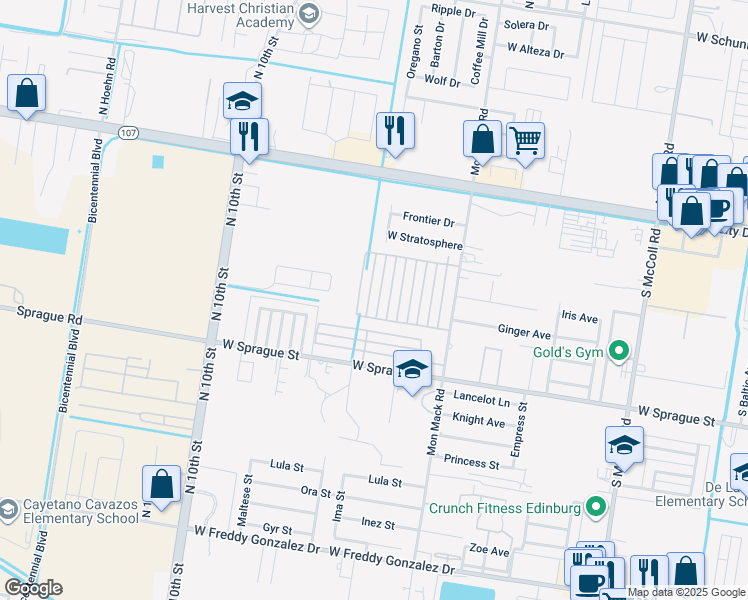 map of restaurants, bars, coffee shops, grocery stores, and more near 513 Teague Avenue in Edinburg