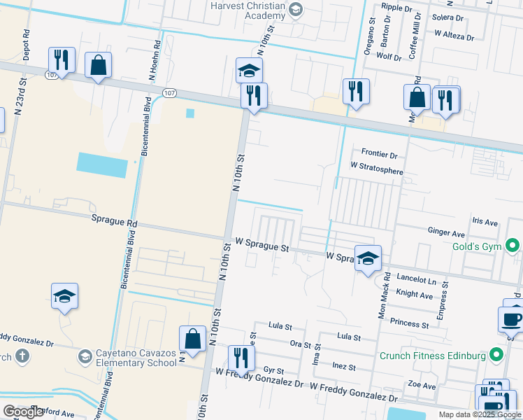 map of restaurants, bars, coffee shops, grocery stores, and more near 4221 West La Guardia Lane in Edinburg
