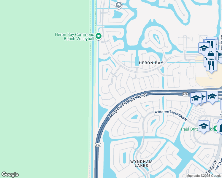 map of restaurants, bars, coffee shops, grocery stores, and more near 5711 Northwest 125th Avenue in Coral Springs