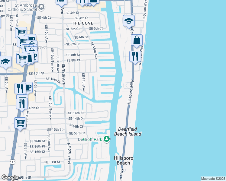 map of restaurants, bars, coffee shops, grocery stores, and more near 1550 Southeast 12th Street in Deerfield Beach