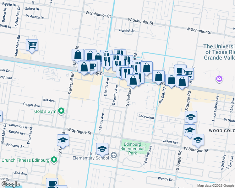 map of restaurants, bars, coffee shops, grocery stores, and more near 318 Pacific Avenue in Edinburg