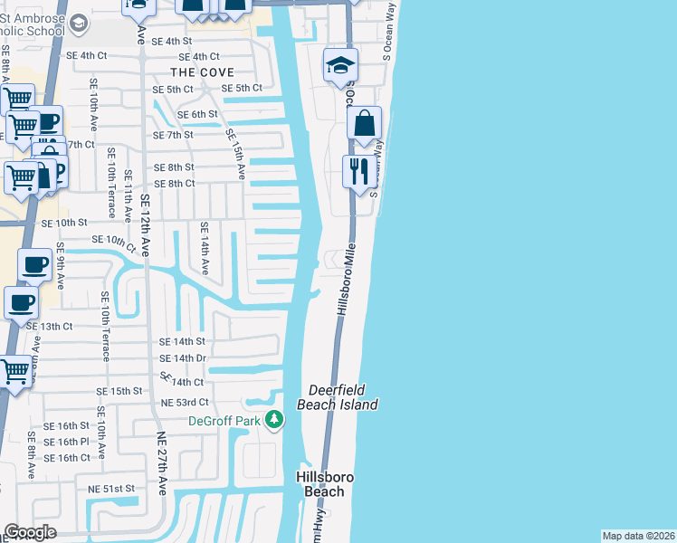 map of restaurants, bars, coffee shops, grocery stores, and more near 1221 Hillsboro Mile in Hillsboro Beach