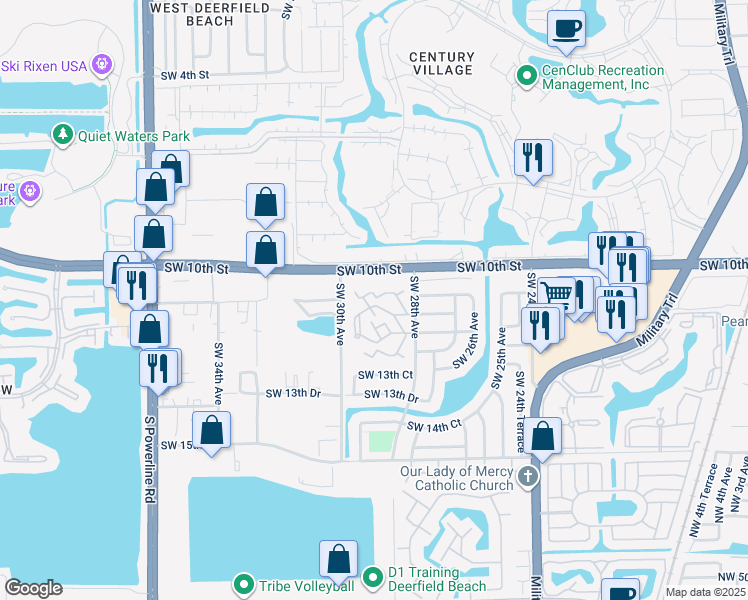 map of restaurants, bars, coffee shops, grocery stores, and more near 2946 Waterford Drive North in Deerfield Beach
