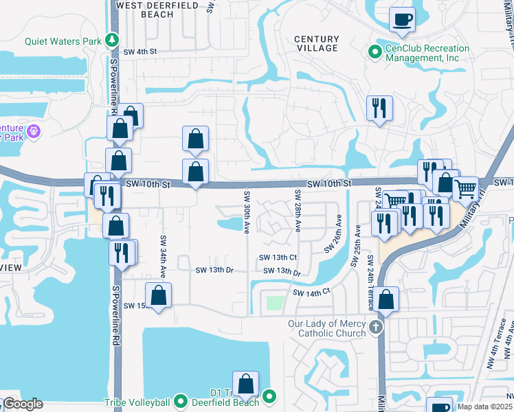 map of restaurants, bars, coffee shops, grocery stores, and more near 2946 Waterford Drive North in Deerfield Beach