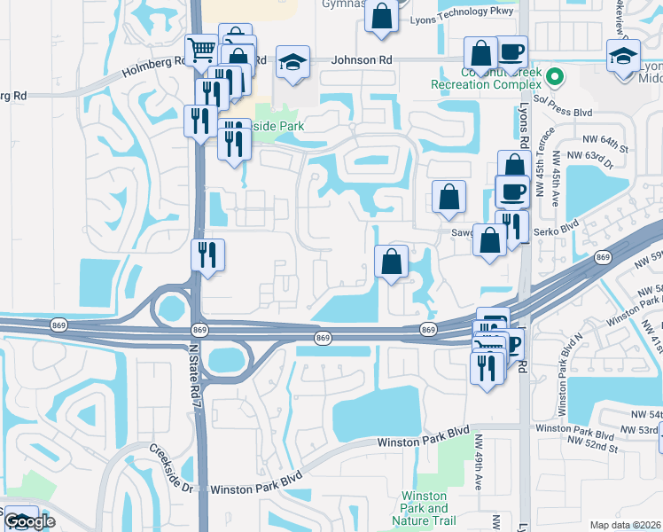map of restaurants, bars, coffee shops, grocery stores, and more near 5832 Eagle Cay Terrace in Coconut Creek