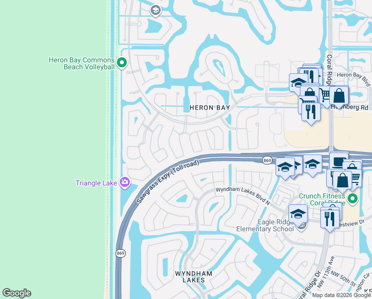 map of restaurants, bars, coffee shops, grocery stores, and more near 5800 Northwest 122nd Drive in Tamarac