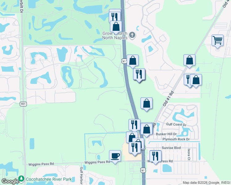 map of restaurants, bars, coffee shops, grocery stores, and more near 14515 Grey Fox Run in Naples