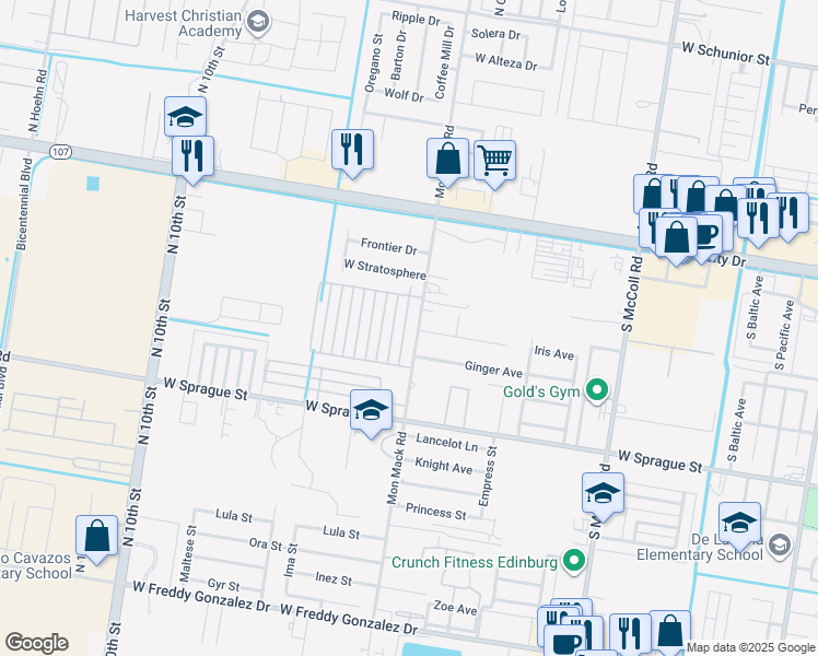 map of restaurants, bars, coffee shops, grocery stores, and more near 512 Newport Avenue in Edinburg