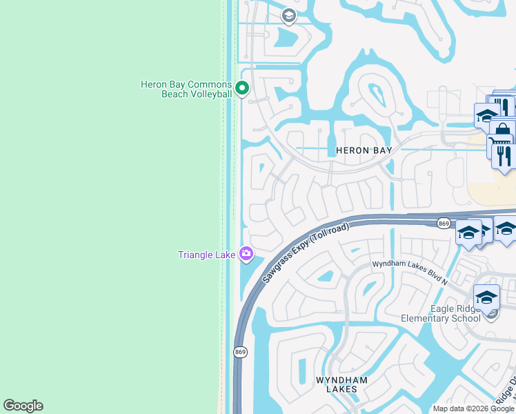 map of restaurants, bars, coffee shops, grocery stores, and more near 12558 Northwest 57th Place in Coral Springs