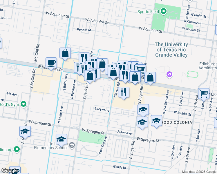 map of restaurants, bars, coffee shops, grocery stores, and more near 606 Gastel Circle in Edinburg