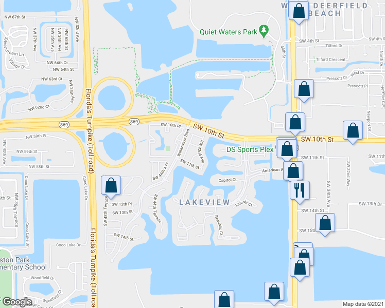 map of restaurants, bars, coffee shops, grocery stores, and more near 1067 Southwest 42nd Way in Deerfield Beach