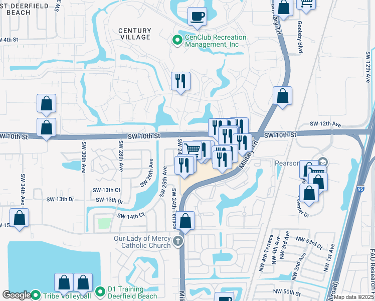 map of restaurants, bars, coffee shops, grocery stores, and more near 1050 Southwest 24th Avenue in Deerfield Beach