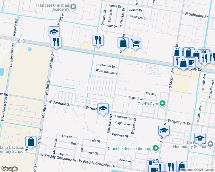 map of restaurants, bars, coffee shops, grocery stores, and more near 420 Carlisle Avenue in Edinburg