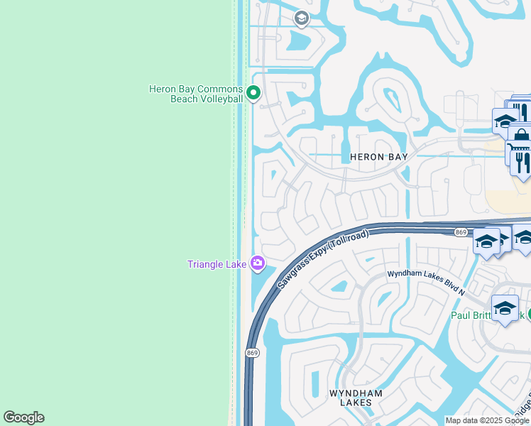 map of restaurants, bars, coffee shops, grocery stores, and more near 5728 Northwest 127th Terrace in Coral Springs
