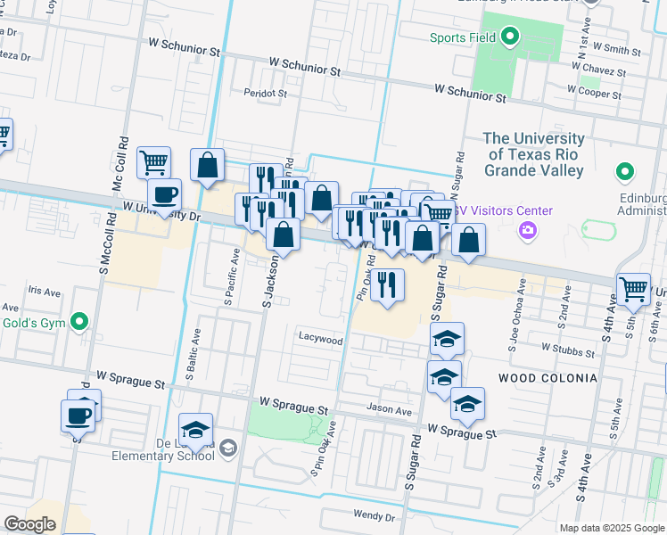 map of restaurants, bars, coffee shops, grocery stores, and more near 620 Gastel Circle in Edinburg