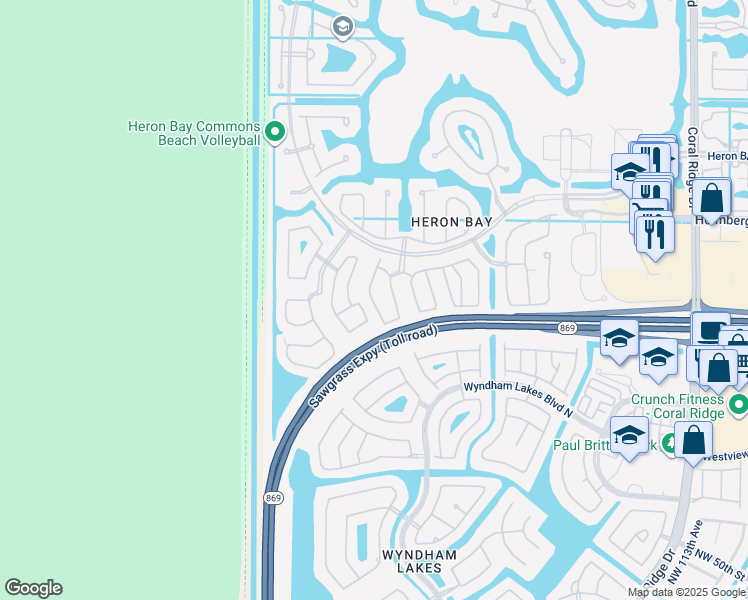 map of restaurants, bars, coffee shops, grocery stores, and more near 5800 Northwest 122nd Drive in Tamarac