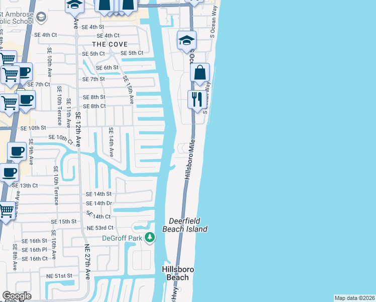 map of restaurants, bars, coffee shops, grocery stores, and more near 1228 Florida A1A in Hillsboro Beach