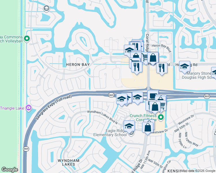map of restaurants, bars, coffee shops, grocery stores, and more near 5982 Northwest 118th Drive in Tamarac