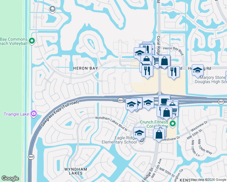 map of restaurants, bars, coffee shops, grocery stores, and more near 5771 Northwest 119th Drive in Coral Springs