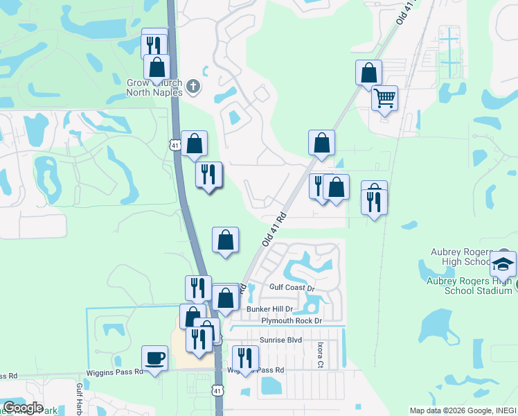 map of restaurants, bars, coffee shops, grocery stores, and more near 1120 Turtle Creek Drive in Naples