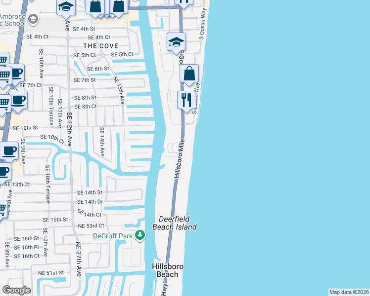 map of restaurants, bars, coffee shops, grocery stores, and more near 1228 Florida A1A in Hillsboro Beach
