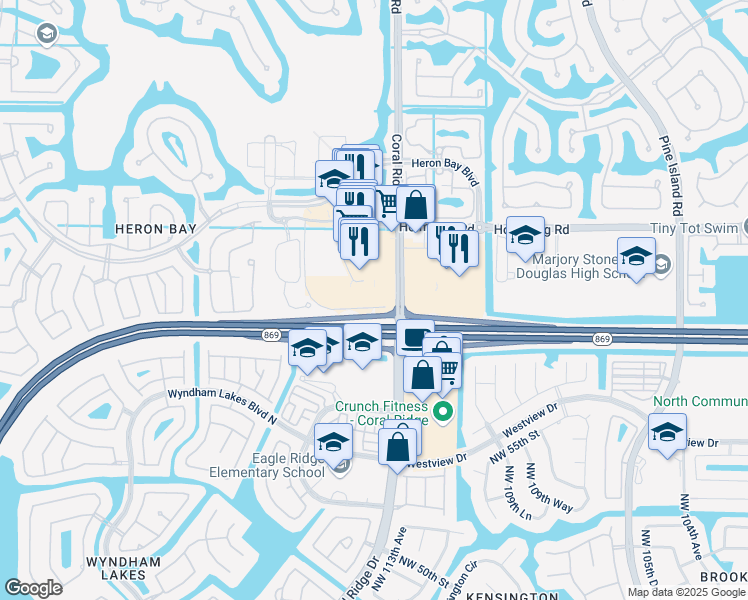 map of restaurants, bars, coffee shops, grocery stores, and more near 5810 Coral Ridge Drive in Coral Springs