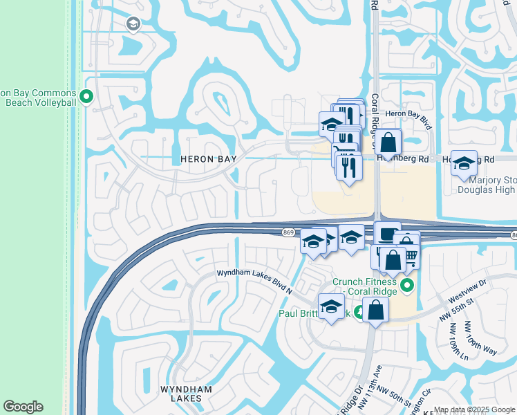 map of restaurants, bars, coffee shops, grocery stores, and more near 5732 Northwest 119th Drive in Coral Springs