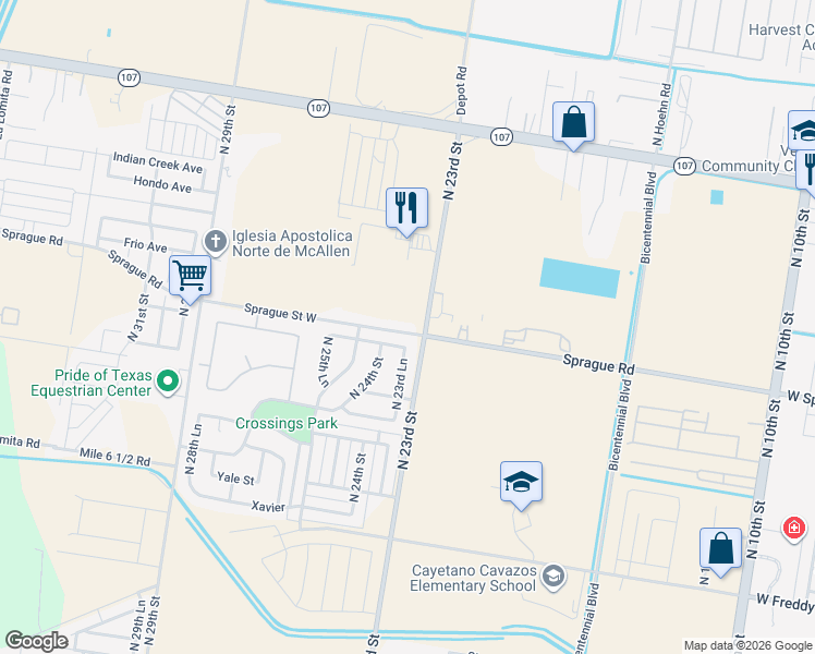 map of restaurants, bars, coffee shops, grocery stores, and more near 10901 Depot Road in McAllen