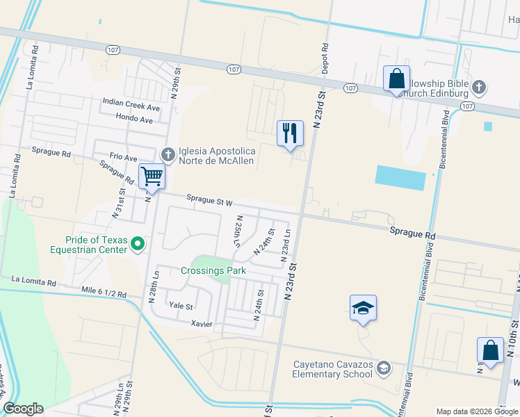 map of restaurants, bars, coffee shops, grocery stores, and more near 10915 North 23rd Street in McAllen