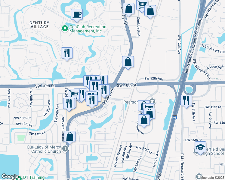 map of restaurants, bars, coffee shops, grocery stores, and more near 1080 South Military Trail in Deerfield Beach