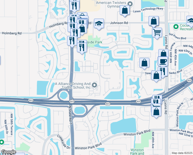 map of restaurants, bars, coffee shops, grocery stores, and more near 6213 Osprey Terrace in Coconut Creek