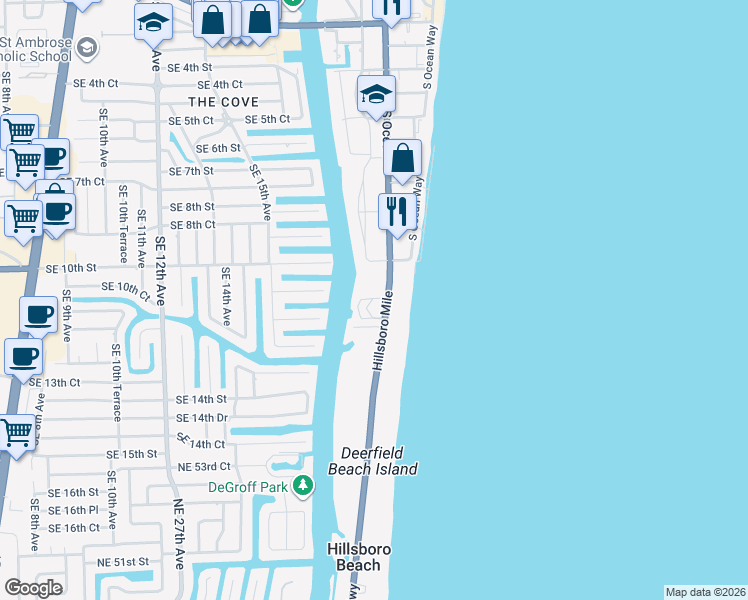 map of restaurants, bars, coffee shops, grocery stores, and more near 1228 Hillsboro Mile in Hillsboro Beach