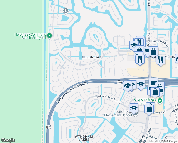 map of restaurants, bars, coffee shops, grocery stores, and more near 5832 Northwest 121st Terrace in Tamarac