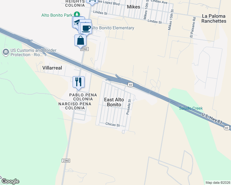 map of restaurants, bars, coffee shops, grocery stores, and more near 639 Pasco Street in Rio Grande City