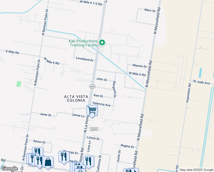 map of restaurants, bars, coffee shops, grocery stores, and more near 2600 Woodrow Street in Mission