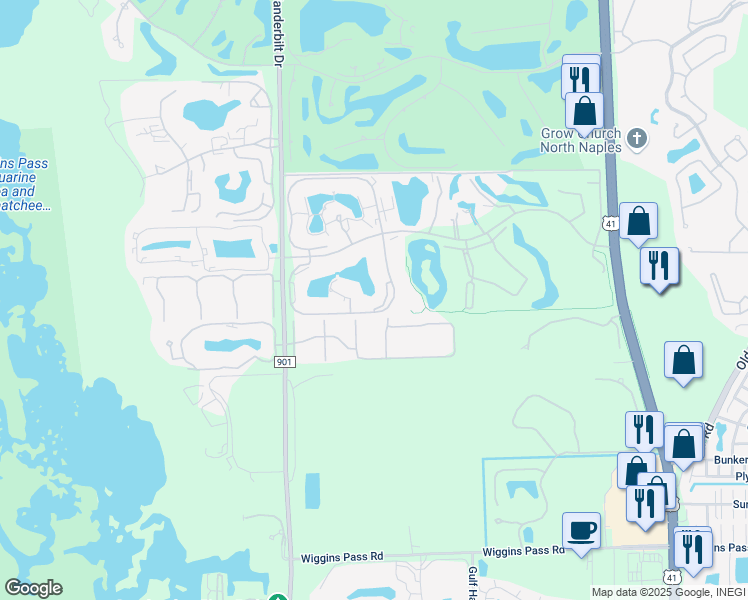map of restaurants, bars, coffee shops, grocery stores, and more near 527 Lake Louise Circle in Naples