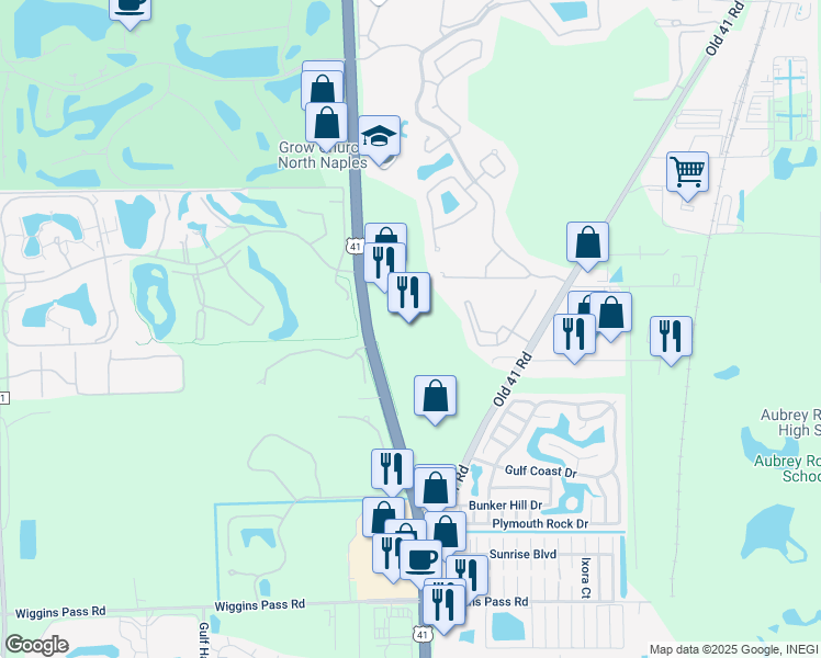 map of restaurants, bars, coffee shops, grocery stores, and more near 14700 Tamiami Trail North in Naples