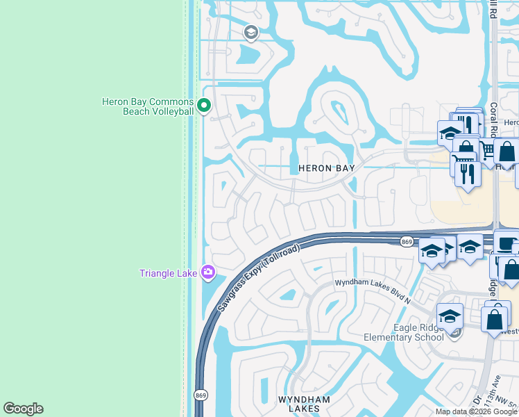map of restaurants, bars, coffee shops, grocery stores, and more near 5853 Northwest 124th Way in Tamarac