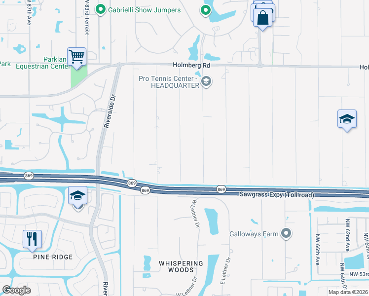 map of restaurants, bars, coffee shops, grocery stores, and more near 5966 Northwest 77th Terrace in Parkland