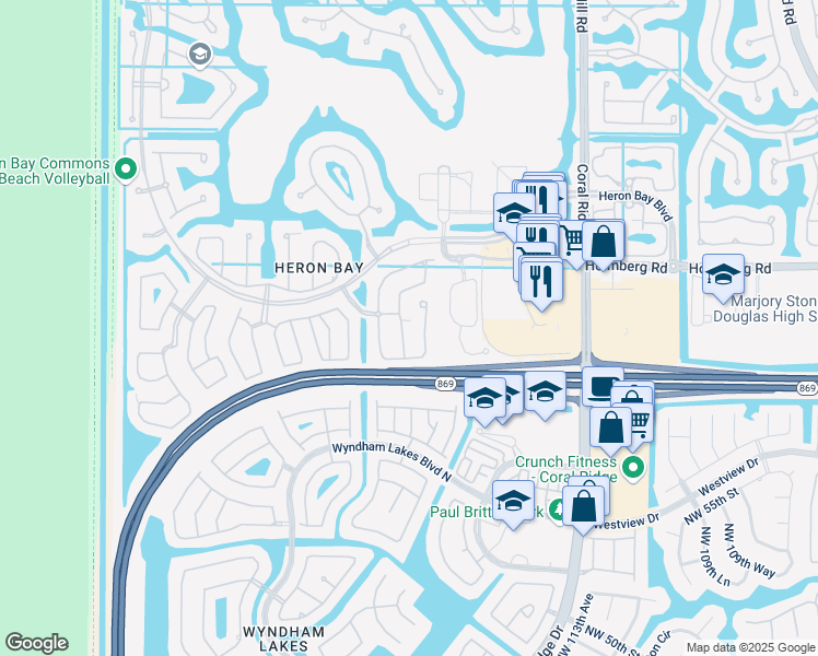 map of restaurants, bars, coffee shops, grocery stores, and more near 5771 Northwest 119th Drive in Coral Springs