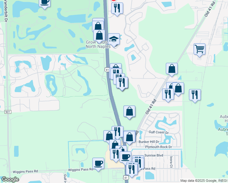 map of restaurants, bars, coffee shops, grocery stores, and more near 14496-14666 Tamiami Trail North in Naples