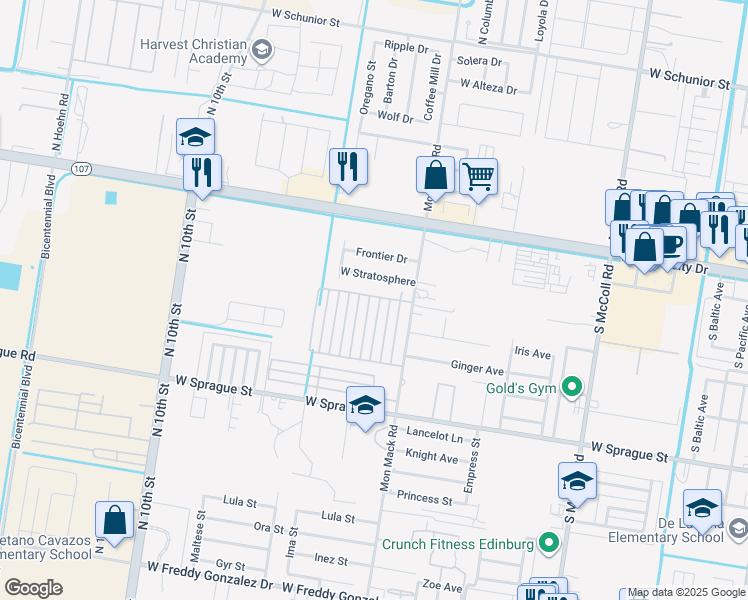 map of restaurants, bars, coffee shops, grocery stores, and more near 403 Carlisle Avenue in Edinburg