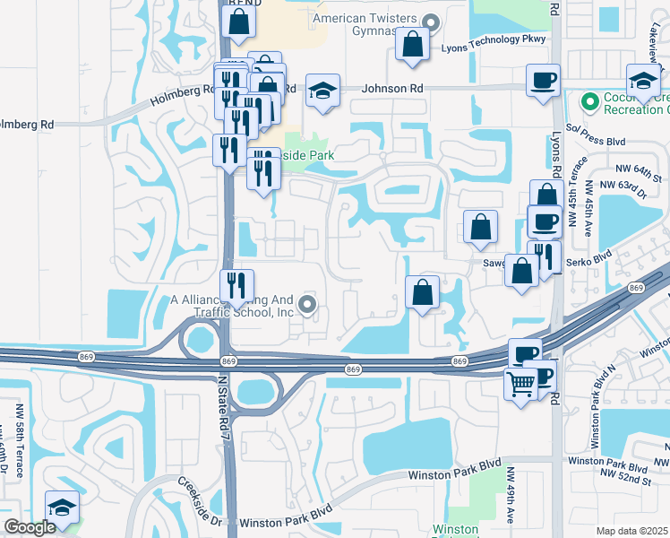 map of restaurants, bars, coffee shops, grocery stores, and more near 6213 Osprey Terrace in Coconut Creek