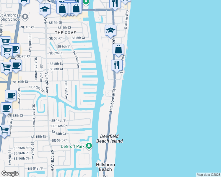 map of restaurants, bars, coffee shops, grocery stores, and more near 1228 Florida A1A in Hillsboro Beach