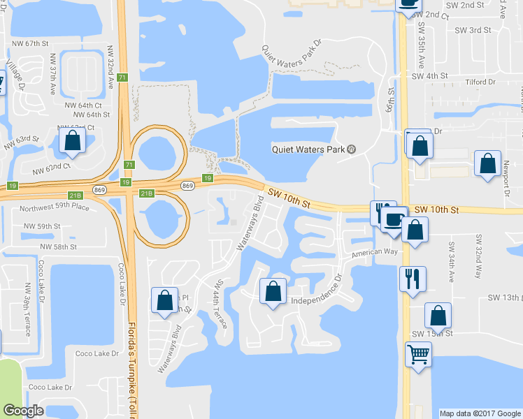 map of restaurants, bars, coffee shops, grocery stores, and more near 1041 Southwest 42nd Terrace in Deerfield Beach