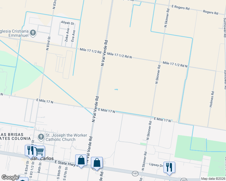 map of restaurants, bars, coffee shops, grocery stores, and more near 905 South Val Verde Road in Edinburg